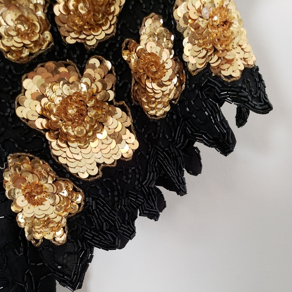 Vintage 1980s Floral Beaded and Sequin Dress - Picture 6 of 14